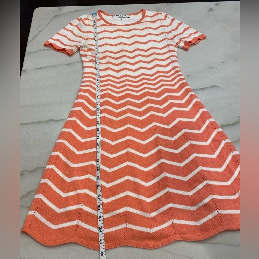 Trina Turk Dress Sweater Knit Chevron Coral Cream - Picture 9 of 14